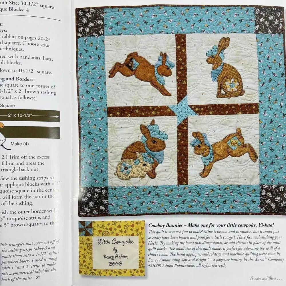 Bunnies & More Quilt Pattern Book Darcy Ashton Appliques Quilting Bunny Rabbit